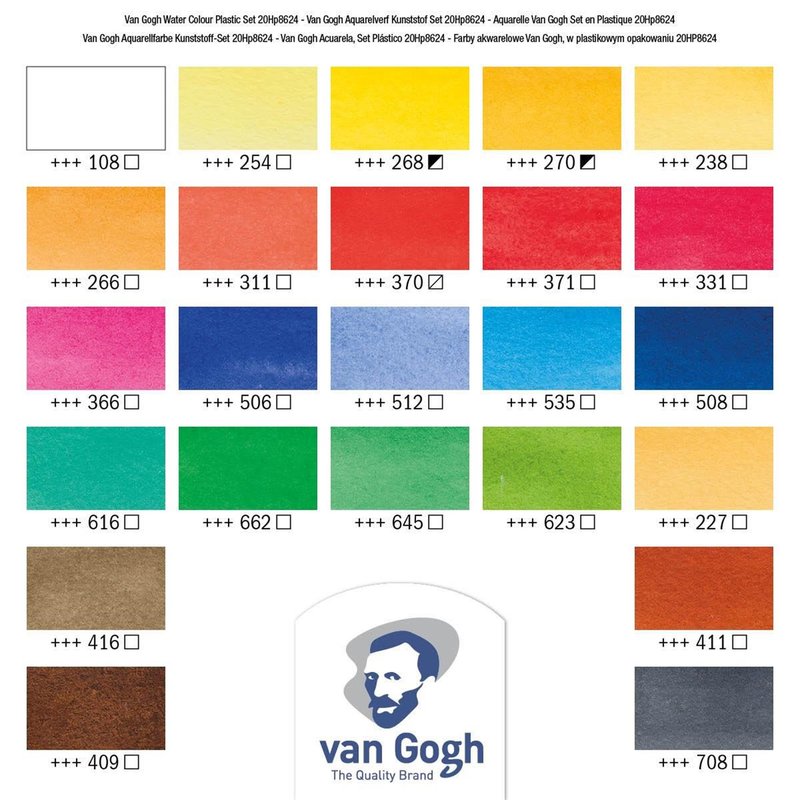 Van Gogh Watercolour Set, 24 Half Pans, Plastic Case