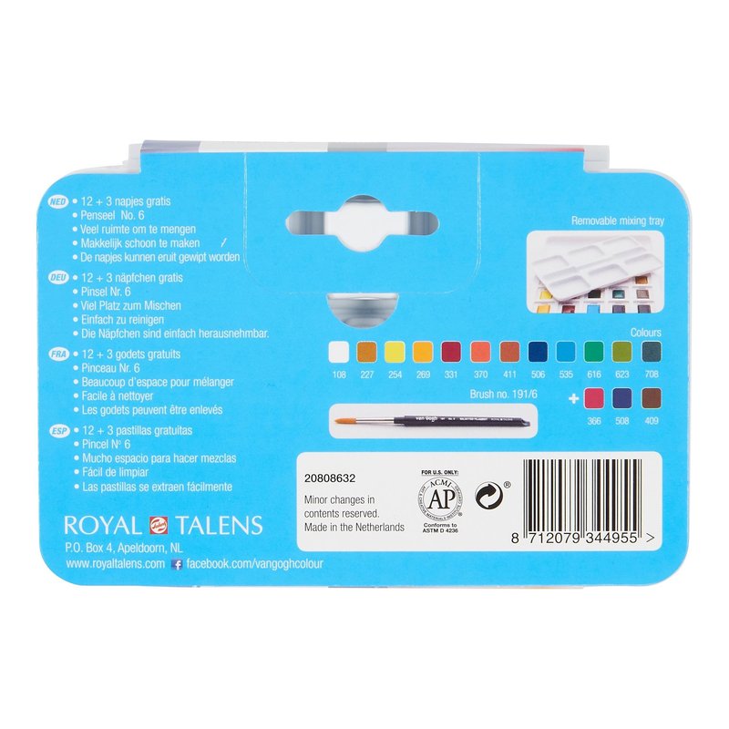 Van Gogh Watercolour Pocket Box, 12 Half Pans plus 3 Free