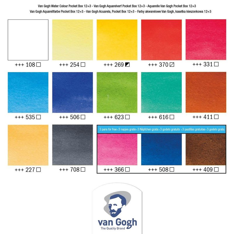 Van Gogh Watercolour Pocket Box, 12 Half Pans plus 3 Free