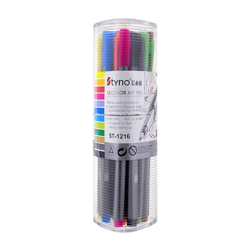 Styno Metal Clad Tip Fineliner Set ST-1216, 0.4 mm, 12 Colours
