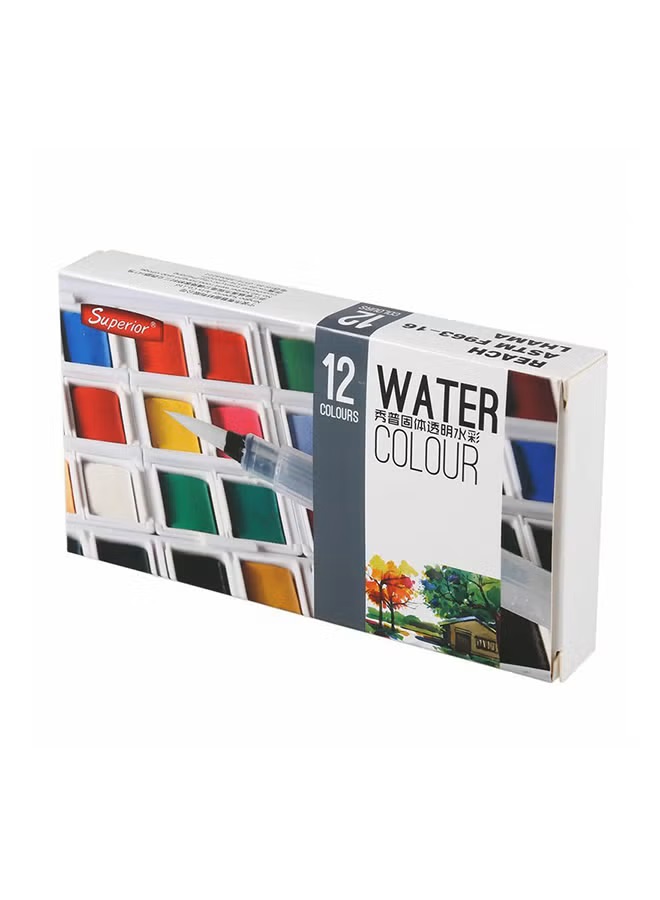 Superior Watercolour Set, 12 Colours with Brush Pen